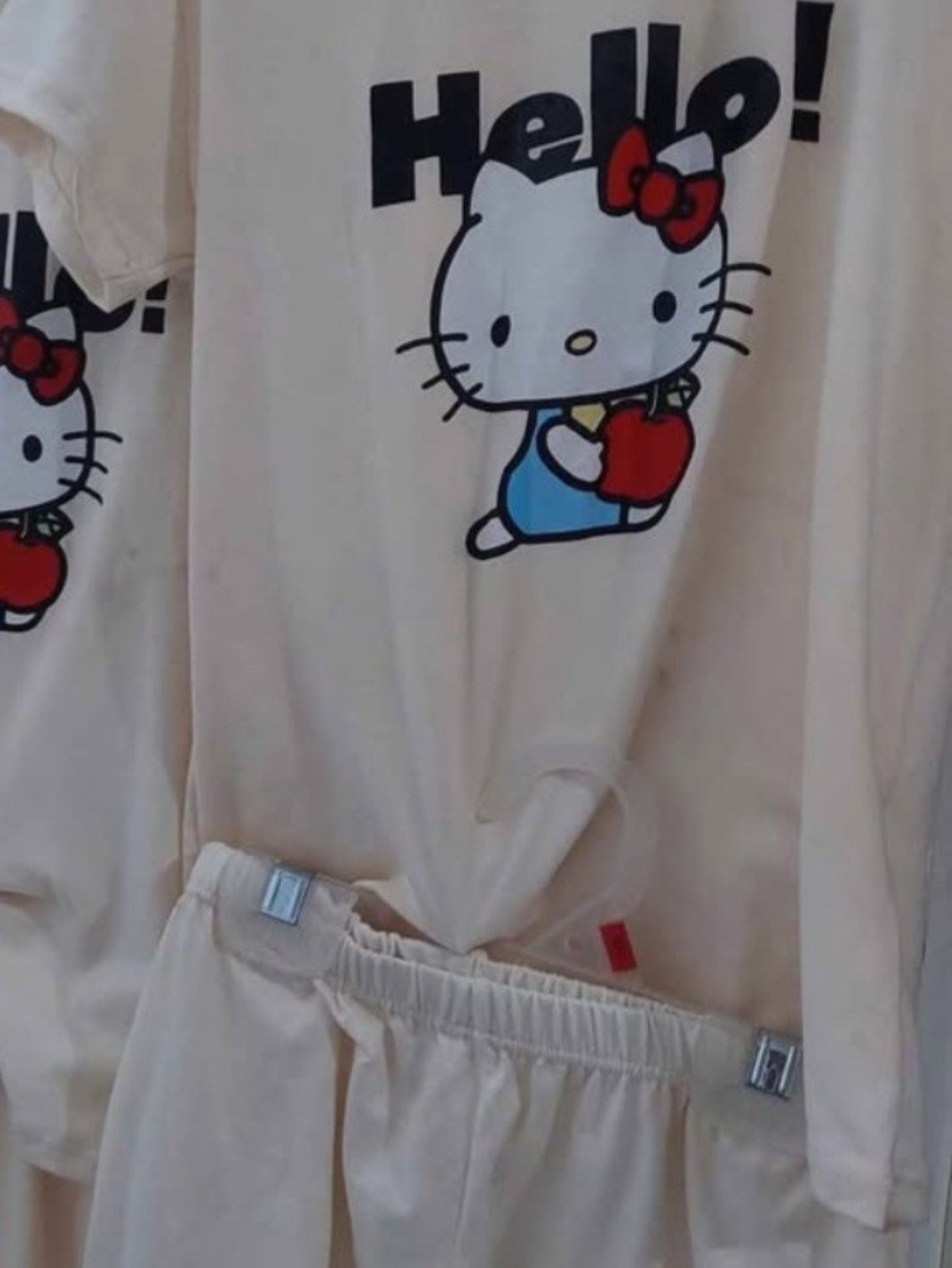Hello Kitty Cream Kids Pajama Set with Red and Blue Accents
